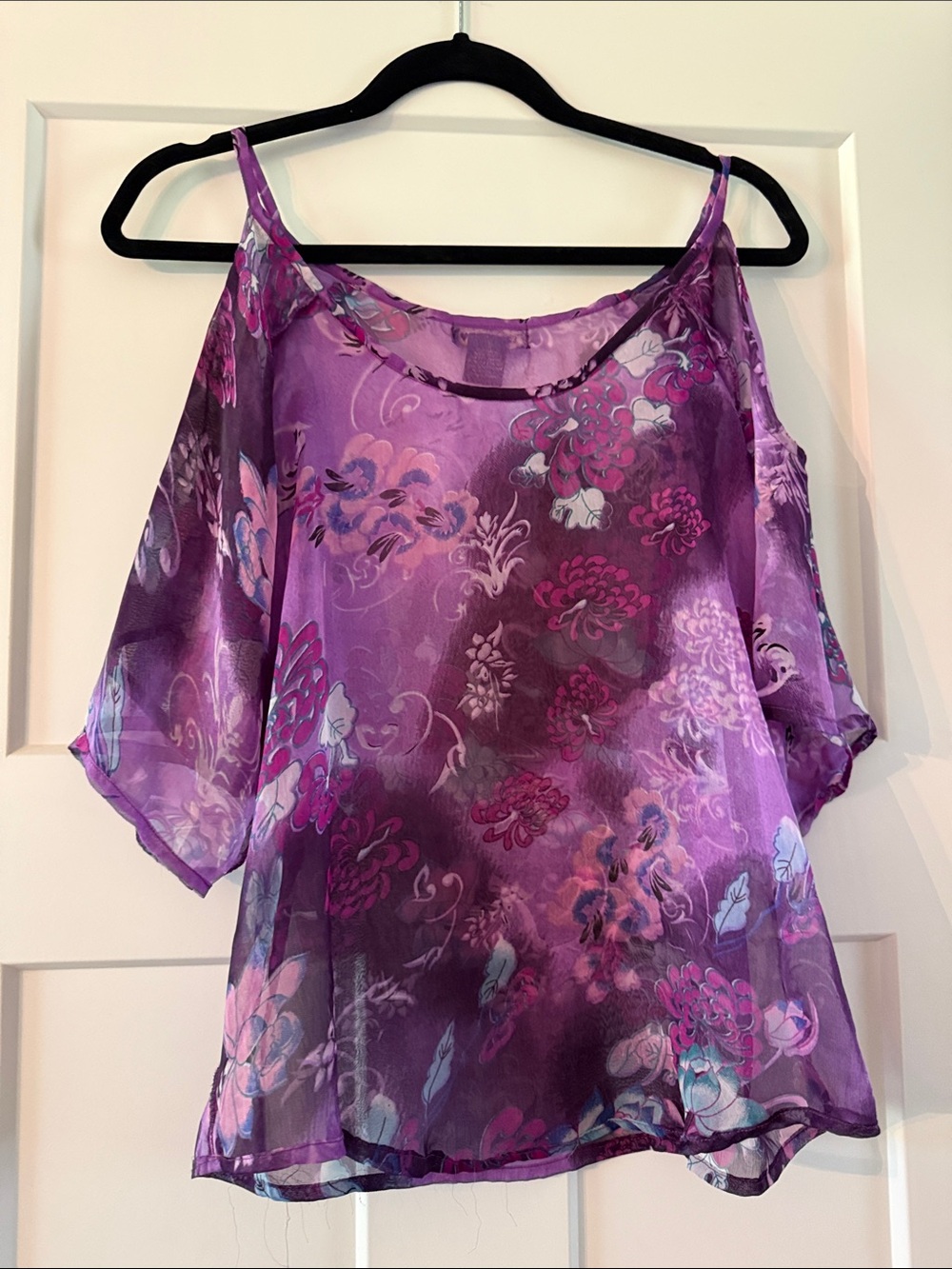Crown Purple Floral Cold-Shoulder Sheer Camisole